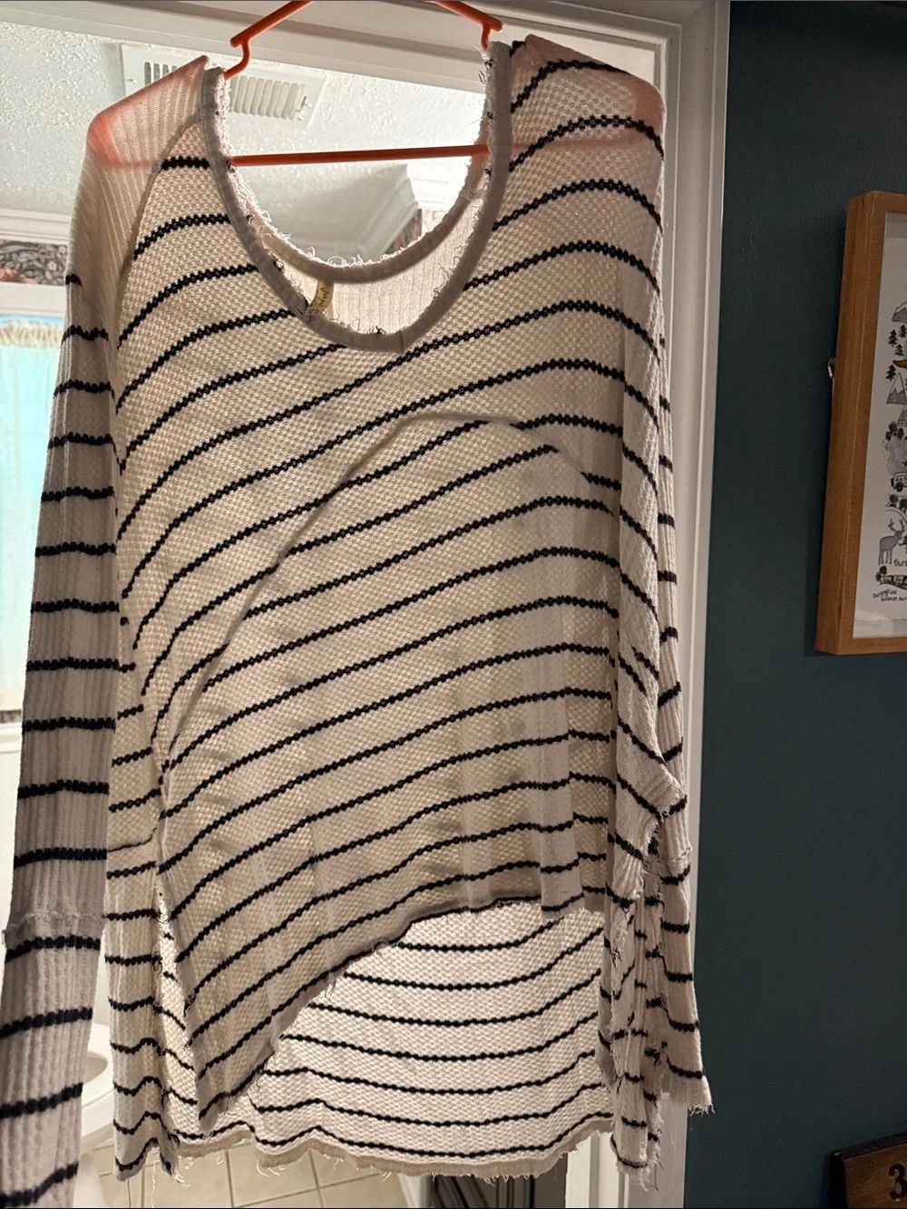 Free People Cream and Black Striped Lightweight Sweater